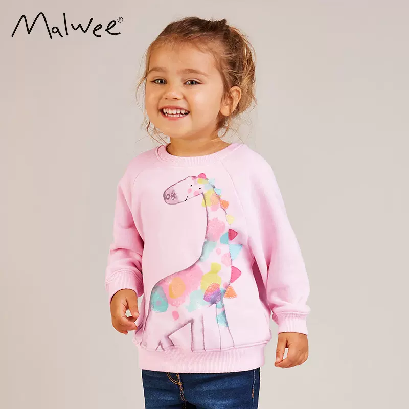 跨境malwee女童卫衣秋季新款中小童休闲欧美童装长袖圆领衫上衣