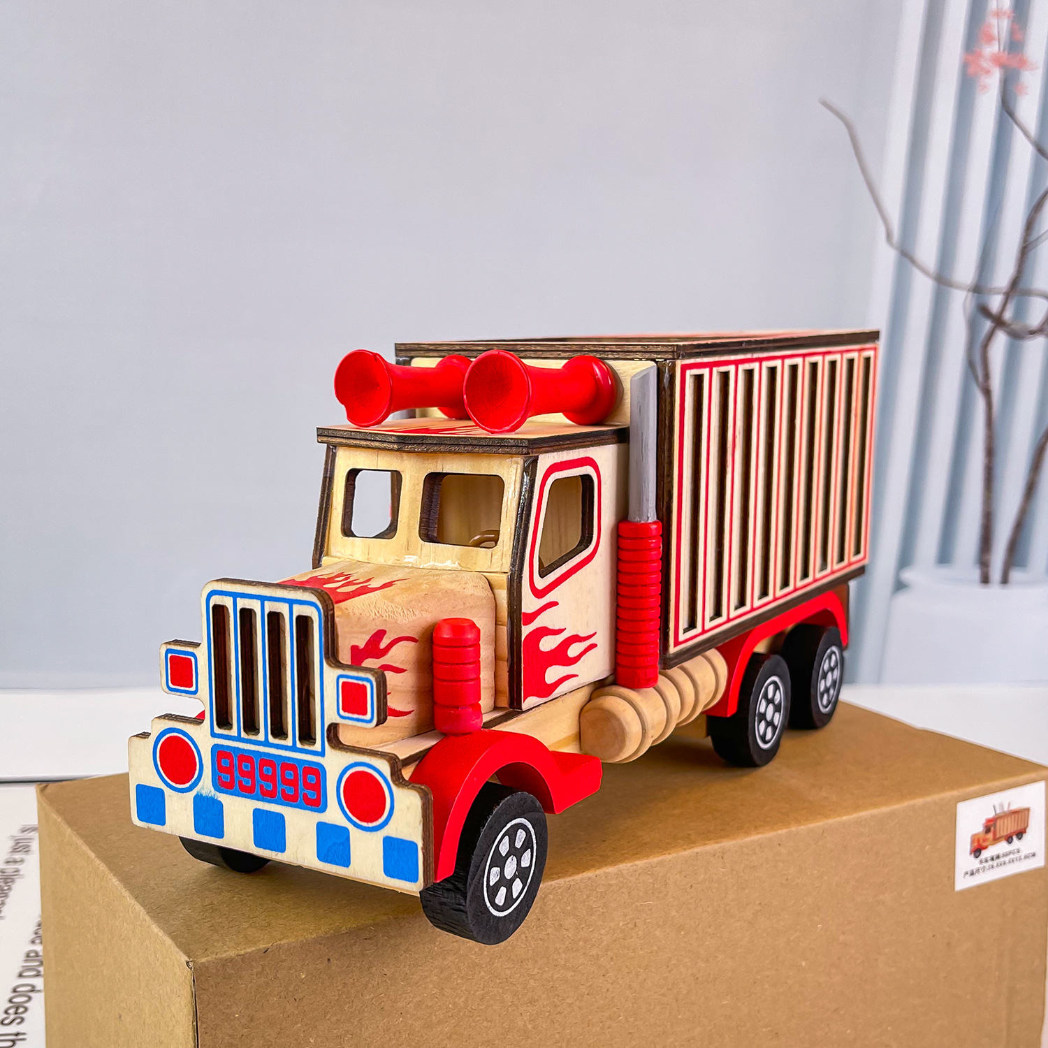 New wooden color truck pen holder creative car children model toy ornaments decorative wooden toys wholesale