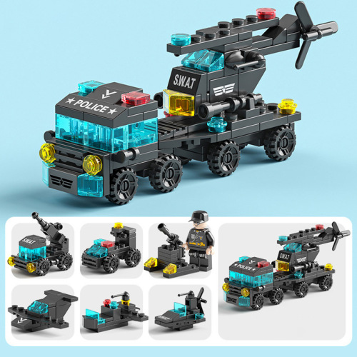 Compatible with LEGO bricks for boys, educational assembled car toys, children's small particle transformation robot, King Kong SWAT