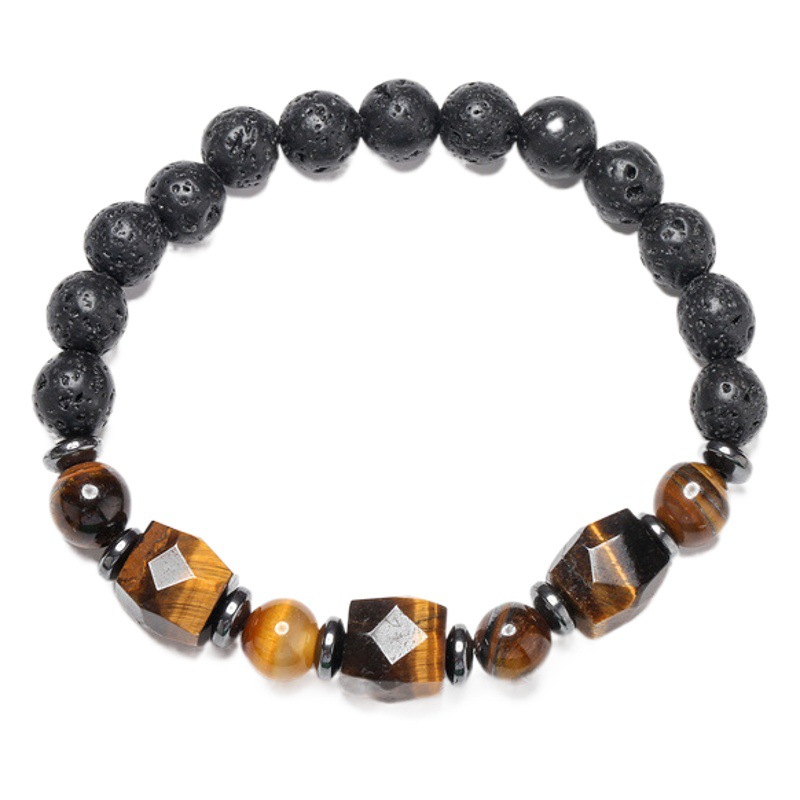 Pulsera de cuentas de piedra volcánica transfronteriza europea y americana Ojo de tigre Pulsera de cuentas de cristal Rosa geométrica colorida Pulsera de cuentas de hombres y mujeres