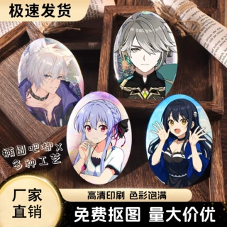 椭圆吧唧定制马口铁徽章反光异形自印来图定制谷子二次元动漫周边