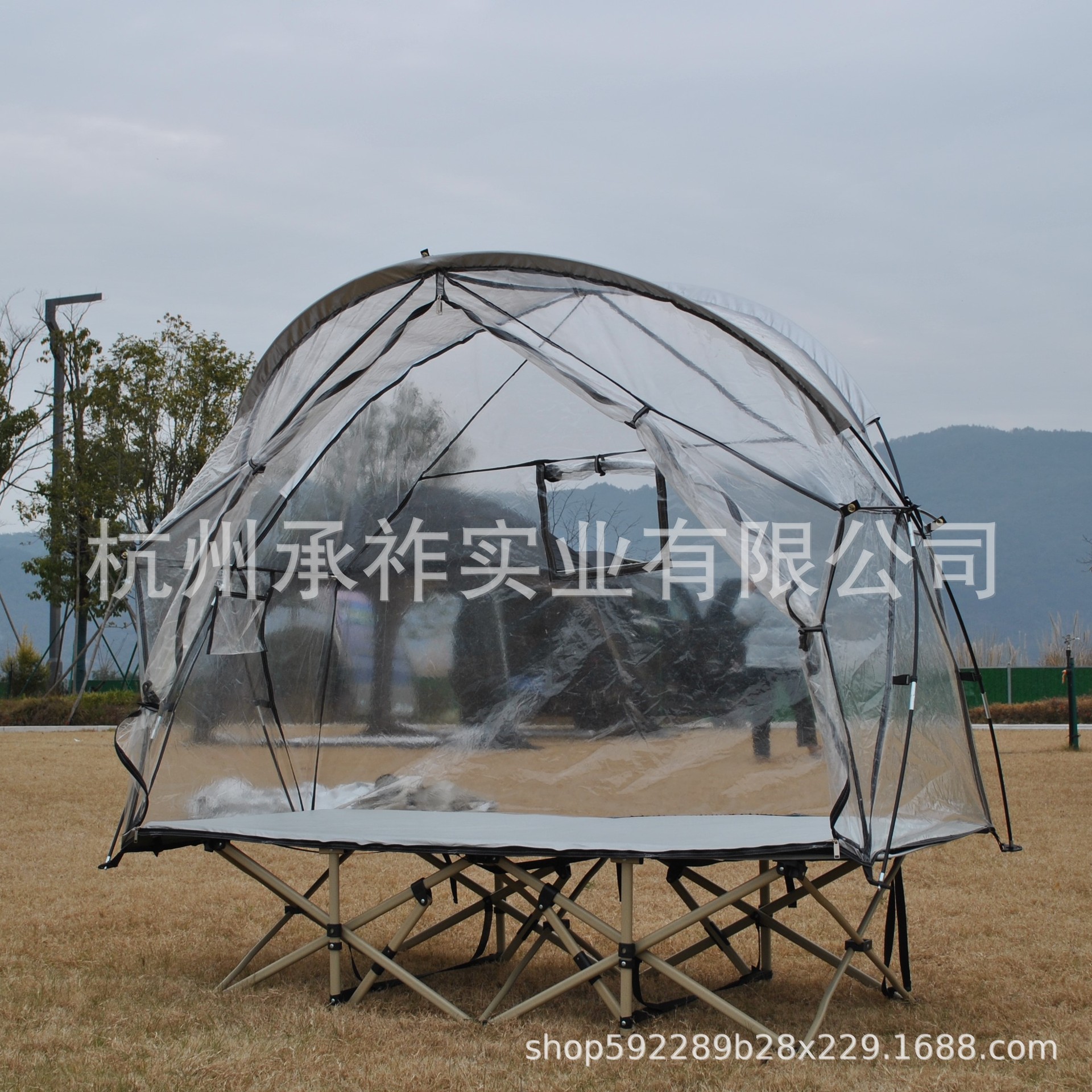 Transparente PVC calor a prueba de viento frío sala de sol campamento al aire libre marcha cama de campamento individual no incluye cama