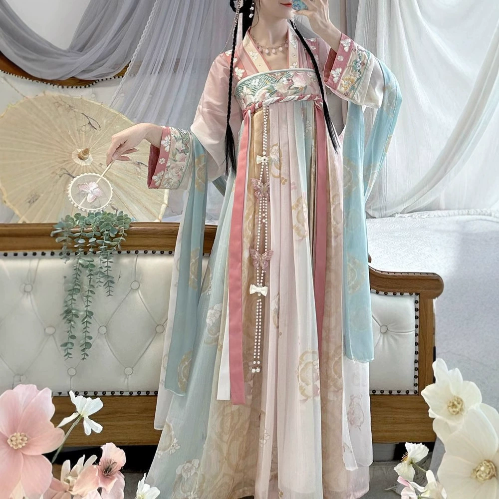 Qingyue оригинальная Hanfu женщина Qiong Lu Yu Ye имеет грудь Han Yuan Su Chun Su Summer Hanfu Ежедневные китайские элементы элегантной феи