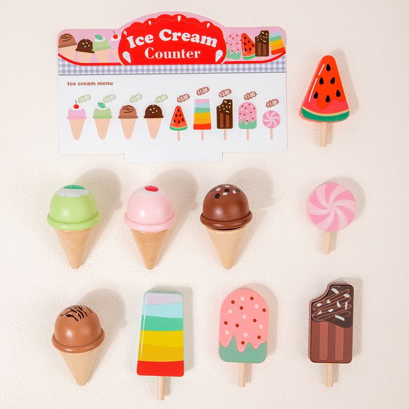Juguetes transfronterizos CE/CPC simulación de madera juegos para niños mostrador de helados de juguete helado cono paleta 3