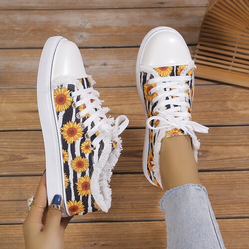 Women's Canvas Shoes Single Shoes Wide Width Flat Slip-on Graffiti Canvas Shoes Canvas Platform Shoes