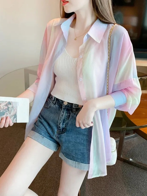 女性の日焼け止めシャツ女性の夏 2025 新しい夏のアイスシルク日焼け止め服女性の薄い空調カバートップ|undefined