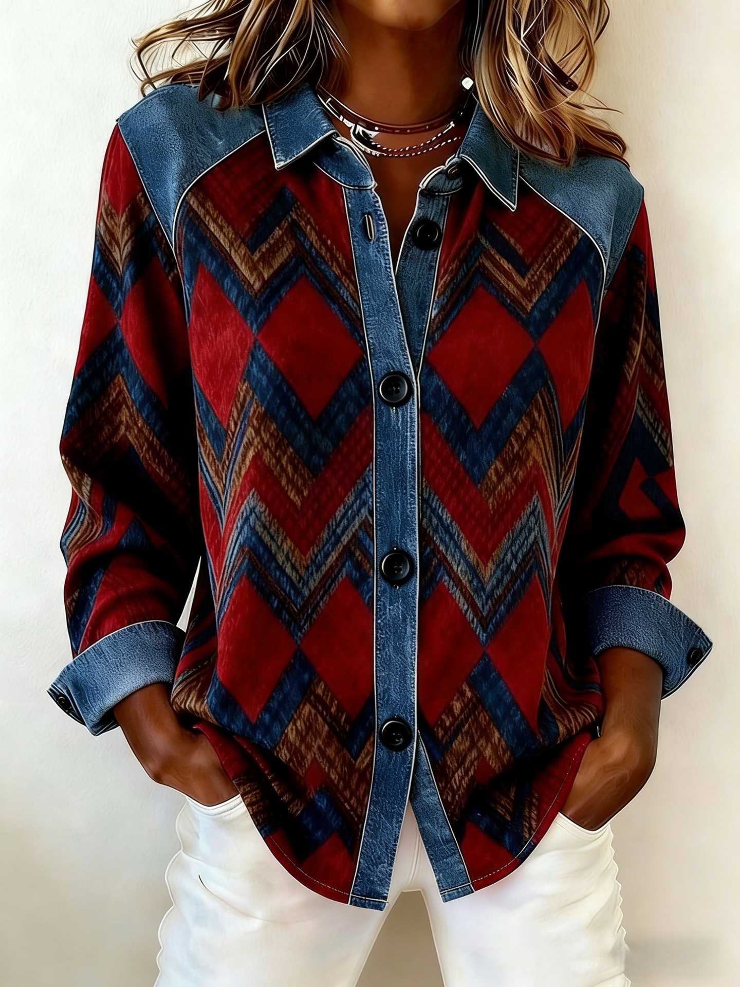 European And American Independent Station Women's Shirt Hoodie Autumn Winter New Fashion Plaid Color-Block Jacket_ecoleips.com
