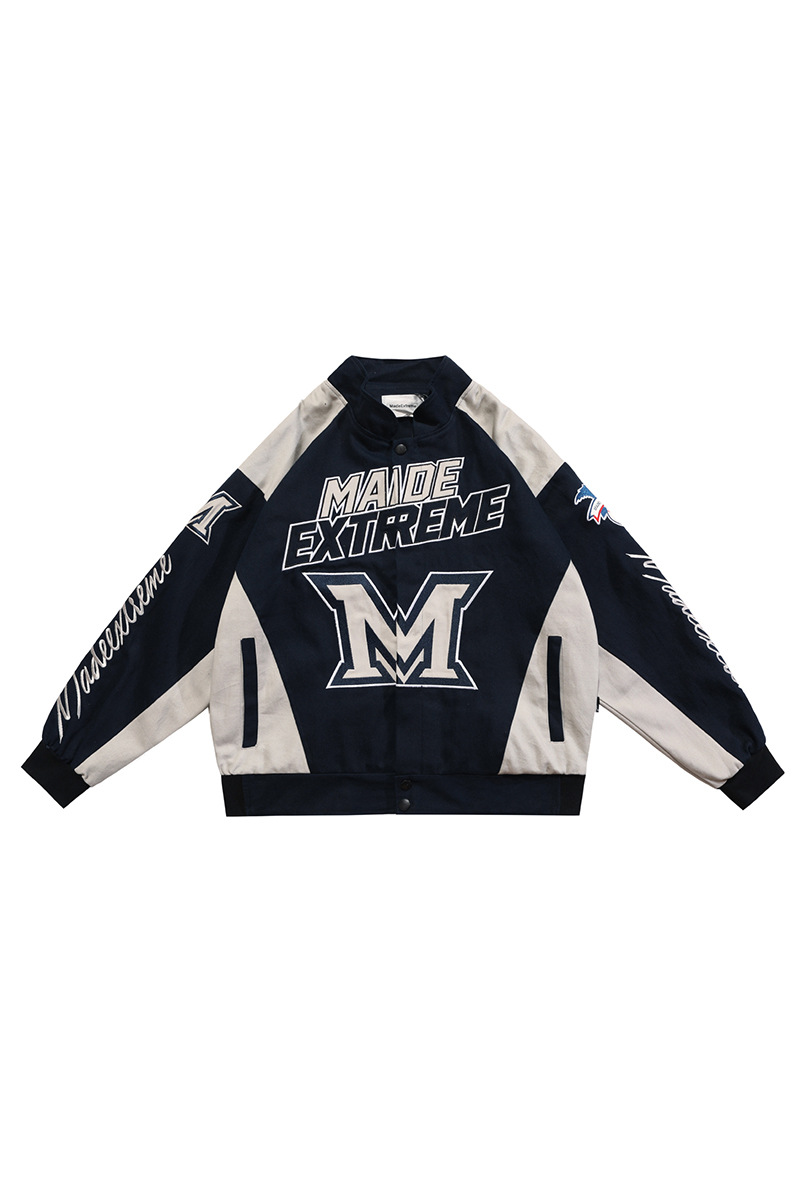 Giacca da baseball da motociclista con lettere ricamate in primavera e autunno da strada retrò americana per uomo e donna, giacca da corsa ampia hip-hop_voghion.com