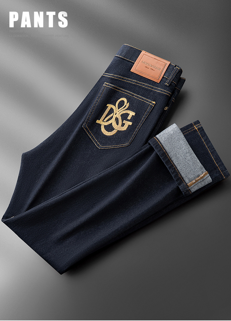 Autumn And Winter New Business Slim-fit Straight Men's Pants Versatile Casual Blue Jeans_mkmklike.com
