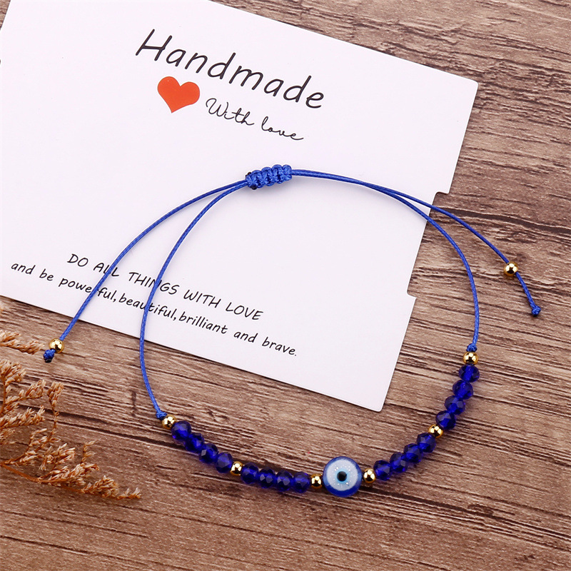 Cross-Border Hot Selling European and American Rice Bead Faceted Crystal Bracelet Retro Blue Eyes Evil Eye Beaded Adjustable Braided Bracelet
