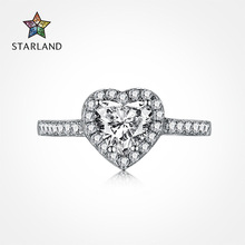 欧美S925纯银戒指女现货满钻爱心仿真钻戒指环时尚求婚结婚手饰品