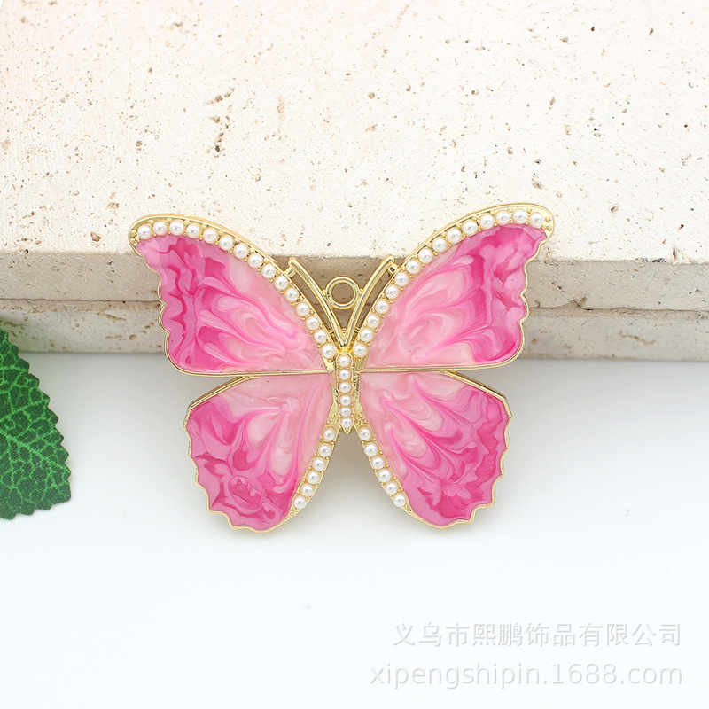 diy饰品配件轻奢风点珍珠渐变色蝴蝶超仙合金滴油吊坠挂件钥匙扣|undefined