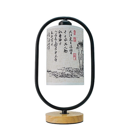 New Chinese-style national wind poetry ancient poetry desk lamp bedroom bedside lamp study inn retro fabric night light creative