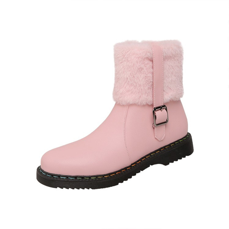 Mao Mao Boots Round Toe Flat Heel Winter Short Boots Women's Sweet Student Women's Shoes B- 25