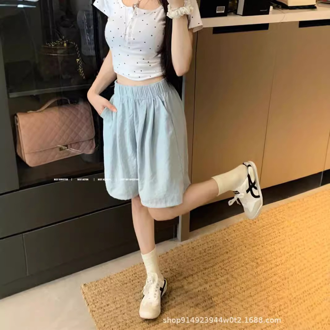 2024 Summer Thin Loose Slimming High-waisted Yamamoto Shorts Women's Casual Japanese Style Lazy Style Five-length Pants Wide-leg Pants