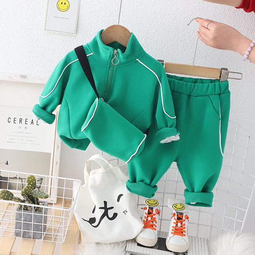 Boys' Spring and Autumn Set Trendy  New Autumn Outfit Crossbody Bag Long Sleeve Hoodie Two-Piece Set Baby Autumn Style Fashion