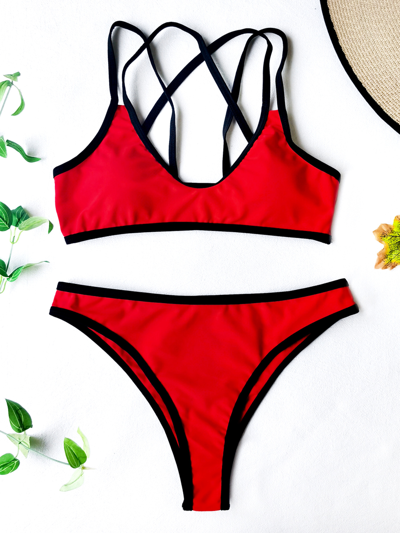 Solid Color Bikini Split 2 Piece Set Swimsuit NSCMB98398