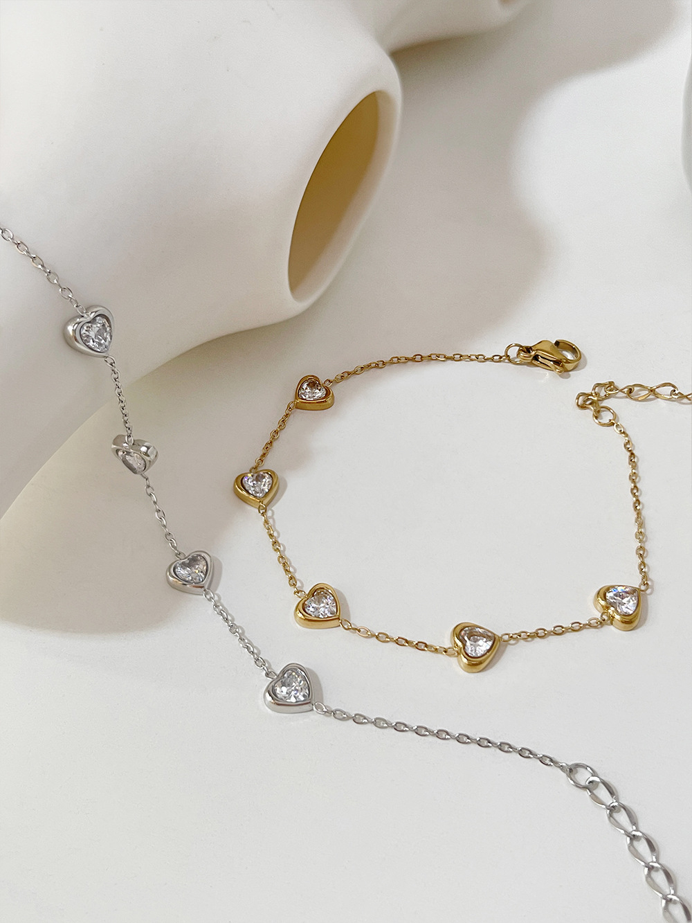 Sweet Heart Shape Stainless Steel Plating Chain Inlay Zircon Bracelets 1 Piece