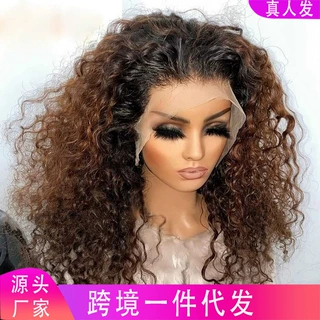厂家跨境#1b/4 13*4 curly wig human hair 前蕾丝真人发卷发假发