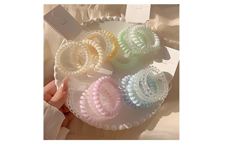 Korean-Style High-Quality Grape Coconut Hair Tie with Polka Dots, Telephone Line Style, Fresh and Versatile for Summer, Suitable for Daily Use