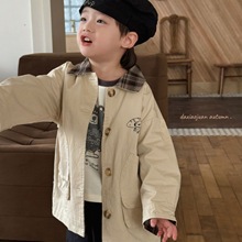 现货大小卷25春秋薄款男童中长款风衣秋款男孩英伦风儿童装外套