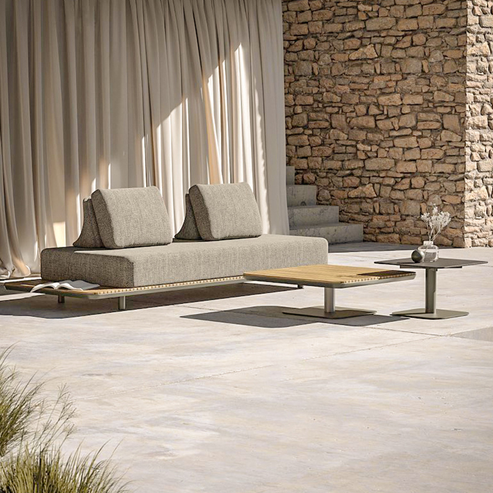 Sofá de teca al aire libre patio balcón terraza impermeable protección solar mobiliario de ocio combinación villa jardín sofá de madera maciza image 4