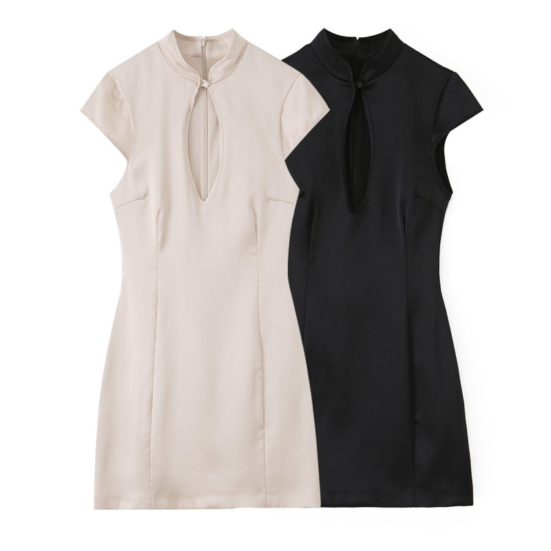 Pb&Za Foreign Trade Women's Clothing Charming and Fashionable Short-Sleeved Mini Dress with Mandarin Collar and Silk Satin Texture 7812332 Pb&Za Foreign Trade Women's Clothing Charming and Fashionable Short-Sleeved Mini Dress with Mandarin Collar and Silk Satin Texture 7812332