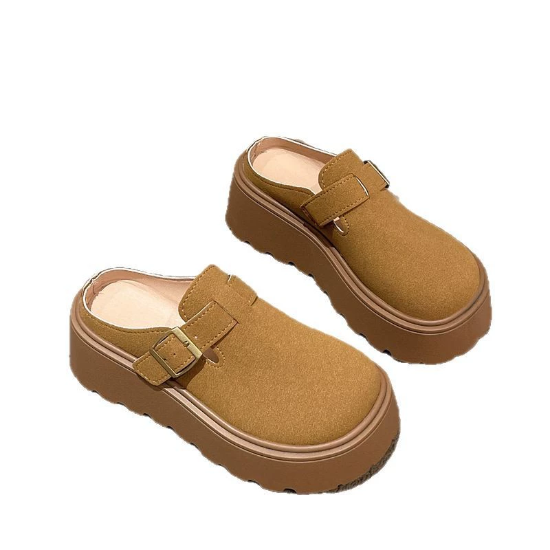 Туфли Birkenstock на толстой подошве для женщин, весна 2025, новый стиль, импортные полутапочки цвета бисквита, женские плоские тапочки оптом