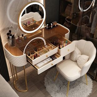 Dressing Table Glass Light Luxury Nordic Style High-End Bedroom Modern Simple Small Apartment Dressing Table Storage Cabinet Integrated