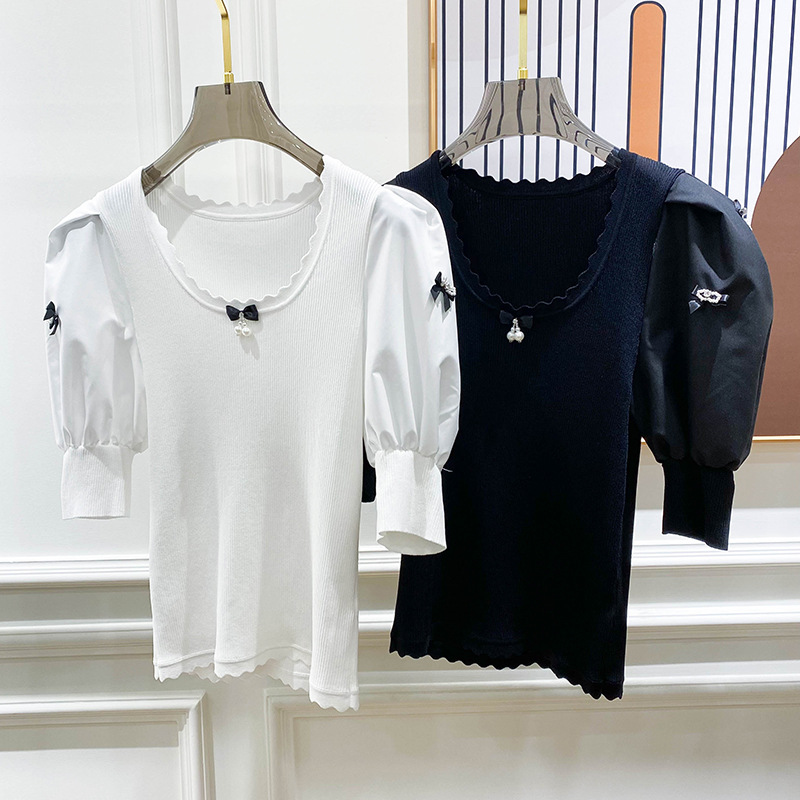 Elegant summer design knitted short sleeve T-shirt with a round…