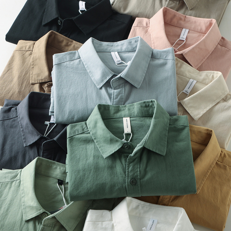 Designer style! Heavy cotton wash! 2024 Autumn Men's Japanese Style Retro Workwear Casual Long Sleeve Shirt