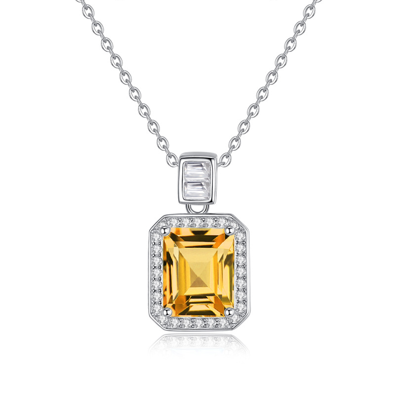 Gem Cross-border Douyin Live S925 Collar de plata esterlina Colgante cuadrado de piedra natural para mujer Cadena de clavícula con sentido de diseño avanzado