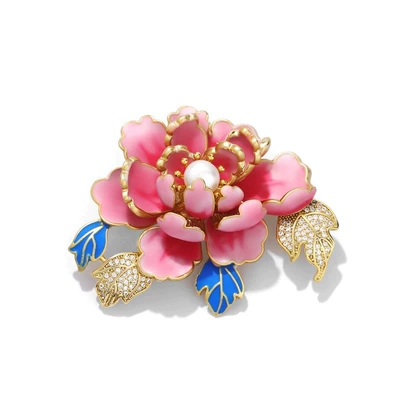 Enamel Peony Flower Brooch High-end High-end Women's Chinese Style Freshwater Pearl Exquisite National Tide Classical Corsage Accessories (Yaxa sancaqları) - x0489-peony-flower-pink