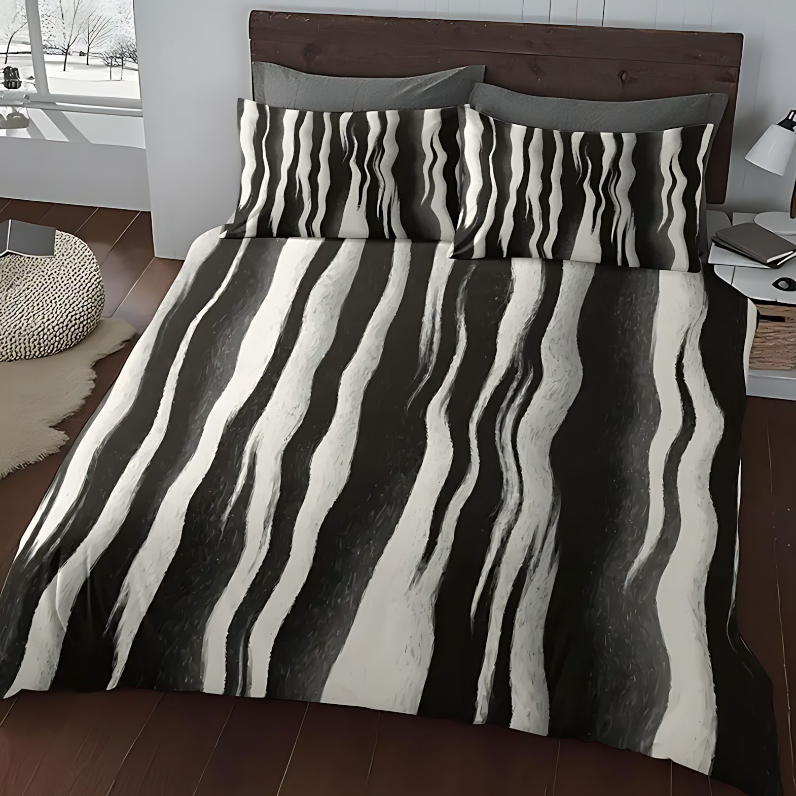 TEMU / JIT transfronterizo blanco y negro rayas de polirido impresión digital 3D colcha colcha colcha set para diseñar