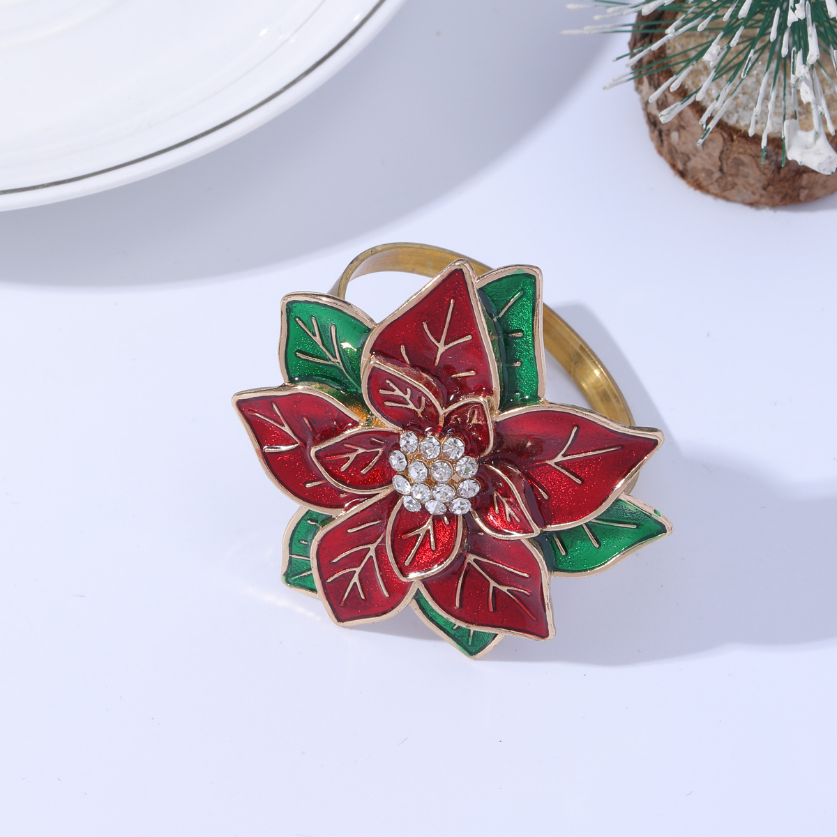 Flower Pattern Casual, Elegant, Pastoral Style Christmas Casual Elegant Pastoral Flower Alloy Napkin Rings 1 Piece