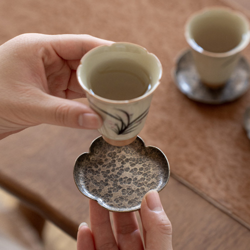 Pure copper coaster, hammered pattern cup holder, non-slip insulated tea coaster, tea ceremony coaster, brass accessories, new Chinese style handmade