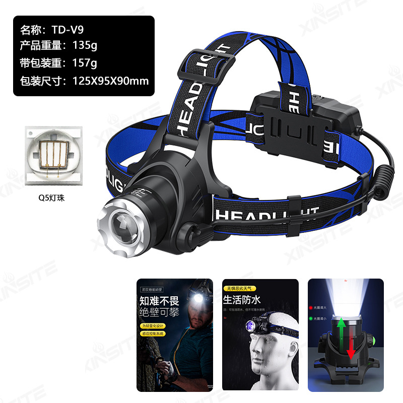 Faro de inducción LED transfronterizo P50 luz fuerte noche lámpara de pesca cabeza desgaste inducción pesca faro lámpara de minero al aire libre lámpara de pesca nocturna