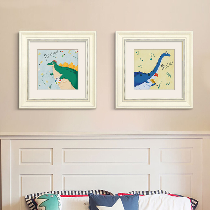 Mr. Dinosaur American Retro Kidsren's Room Kidsren's Fun Decorative Painting French Mid-Century Style Boy's Room Bedroom Hanging Painting