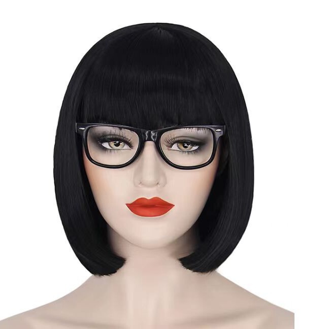 European and American Lace Front Wig Bobo Style Black Short Hair Wig High-Temperature Fiber Middle Part Inward Curl Short Straight Hair Wholesale