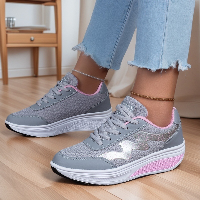 Zapatos casuales de primavera y verano para mujeres, zapatos casuales de suela gruesa para viajar y correr, zapatos de malla transpirables para mujeres, zapatos individuales