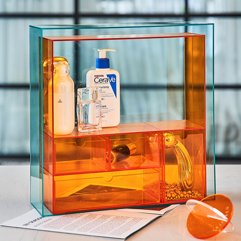 亚克力化妆品收纳盒 防尘透明桌面梳妆台口红护肤品高级感置物架