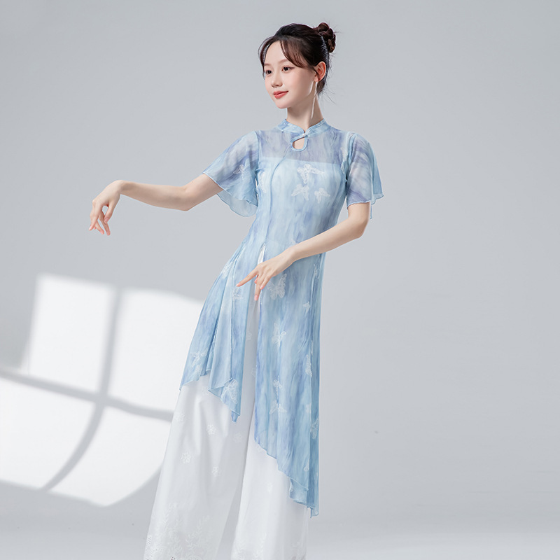古典舞蹈裤女新款双层花边直筒镂空刺绣提花长裤练功裤日常演出服|undefined