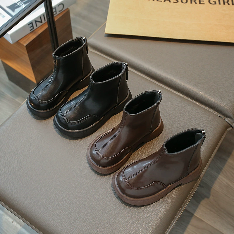 Сапоги для девочек 2025, осенне-зимние новые детские сапоги, хлопковые кожаные сапоги на флисовой подкладке, короткие детские сапоги принцессы среднего и большого размера в корейском стиле
