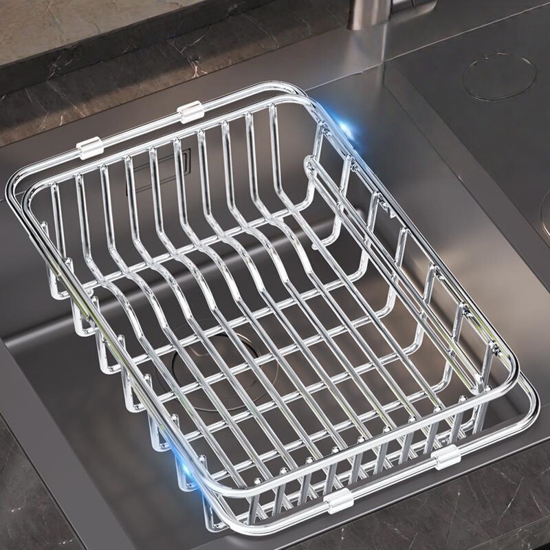 Stainless Steel Telescopic Filter Basket for Fruits and Vegetables, Sink Draining Basket, Dishwashing Rack, Bowl and Plate Draining Rack, Thickened Stainless Steel Telescopic Filter Basket for Fruits and Vegetables, Sink Draining Basket, Dishwashing Rack, Bowl and Plate Draining Rack, Thickened