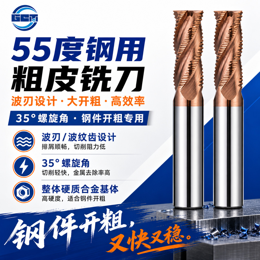 55度钢用粗皮铣刀 波刃铣刀 整体硬质合金开粗铣刀 高金属去除率