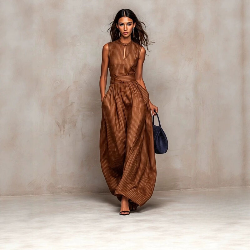 2026 Cross-Border Spring and Summer European and American Style Women's Halter Neck Sleeveless Patchwork Wide-Leg Jumpsuit Ethnic Style Elegant Workwear