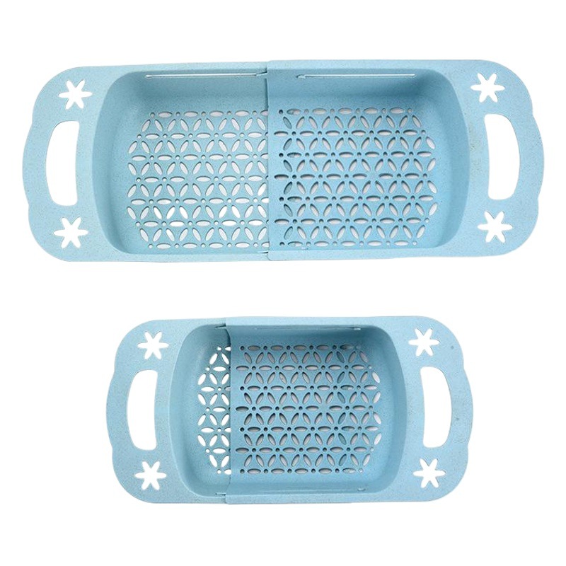 Estante de almacenamiento de fregadero de cocina cesta de drenaje retráctil hogar cesta de lavado de frutas y verduras paja de trigo tazón de plástico estante de palillos
