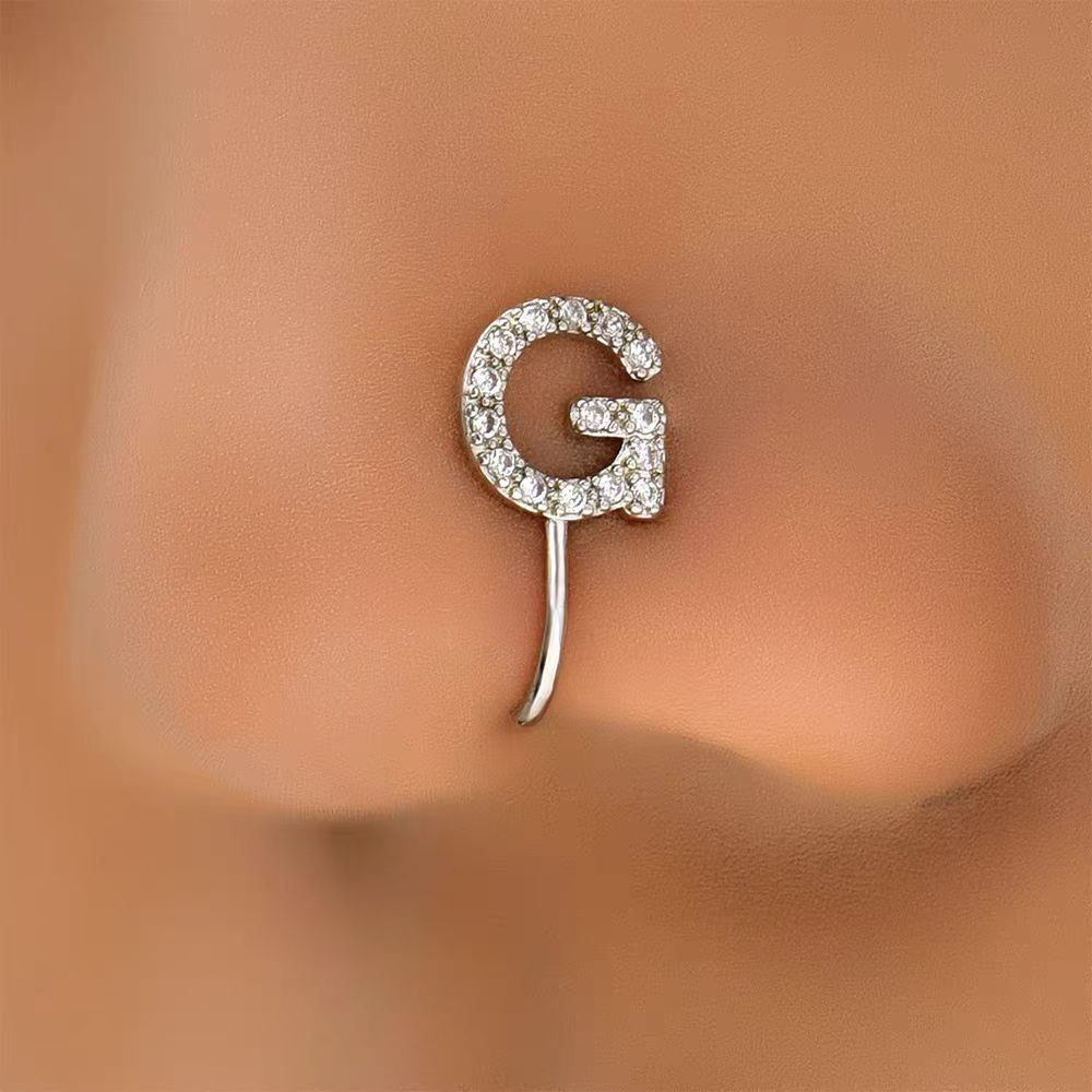 26 Letter Initial Micro-Set CZ Nose Clip Fake Nose Ring No-Pierce Nose Jewelry Fashion Accessory detail image 19