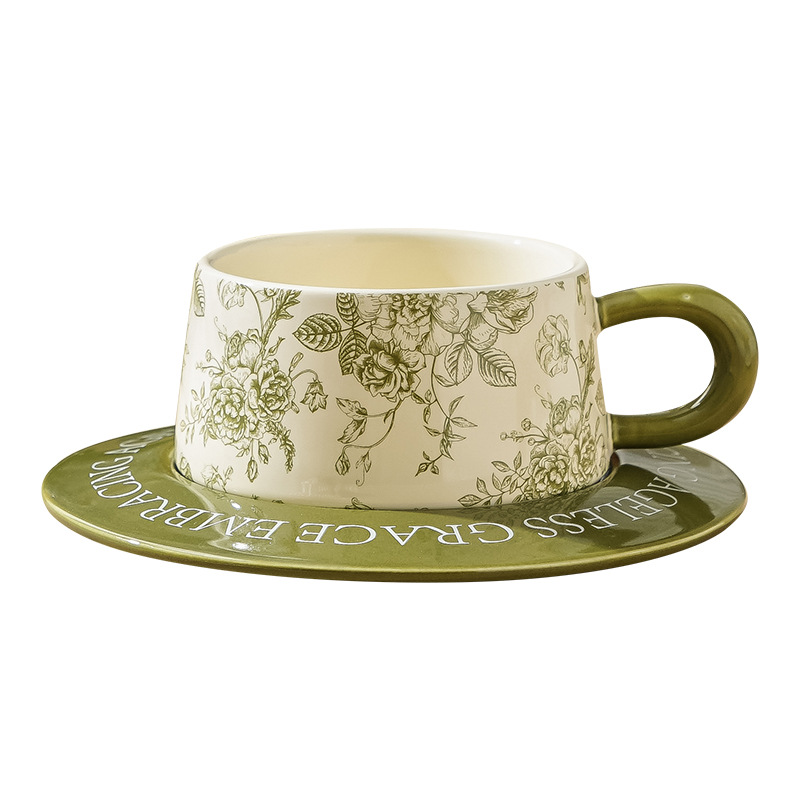 Taza de regalo de taza de café de cerámica taza de regalo de mano taza de regalo plato de lujo lujoso retro rosa retro