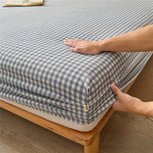 Japanese-style pure cotton fitted sheet, simple yarn-dyed washed cotton type A fitted sheet, cotton bed cover, Simmons protective cover wholesale